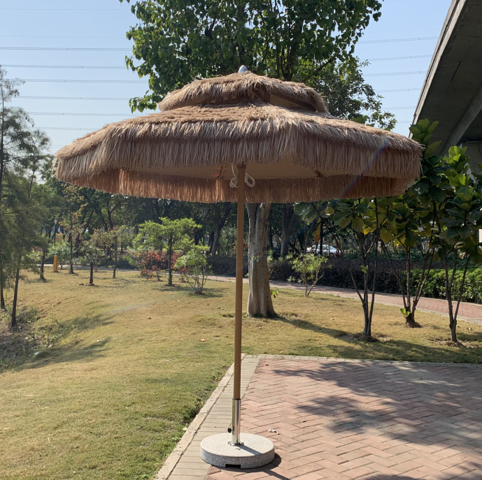 High Quality 7 FT Outdoor Parasol Raffia Beach Umbrella Thatch Roof Straw Umbrella With Tilt