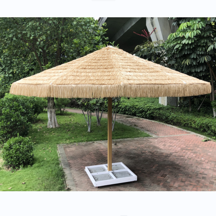 2023 new design UV Protection 6m large Electric Outdoor Swimming Pool Straw Umbrellas Thatch Umbrella Hotel Restaurant Umbrella