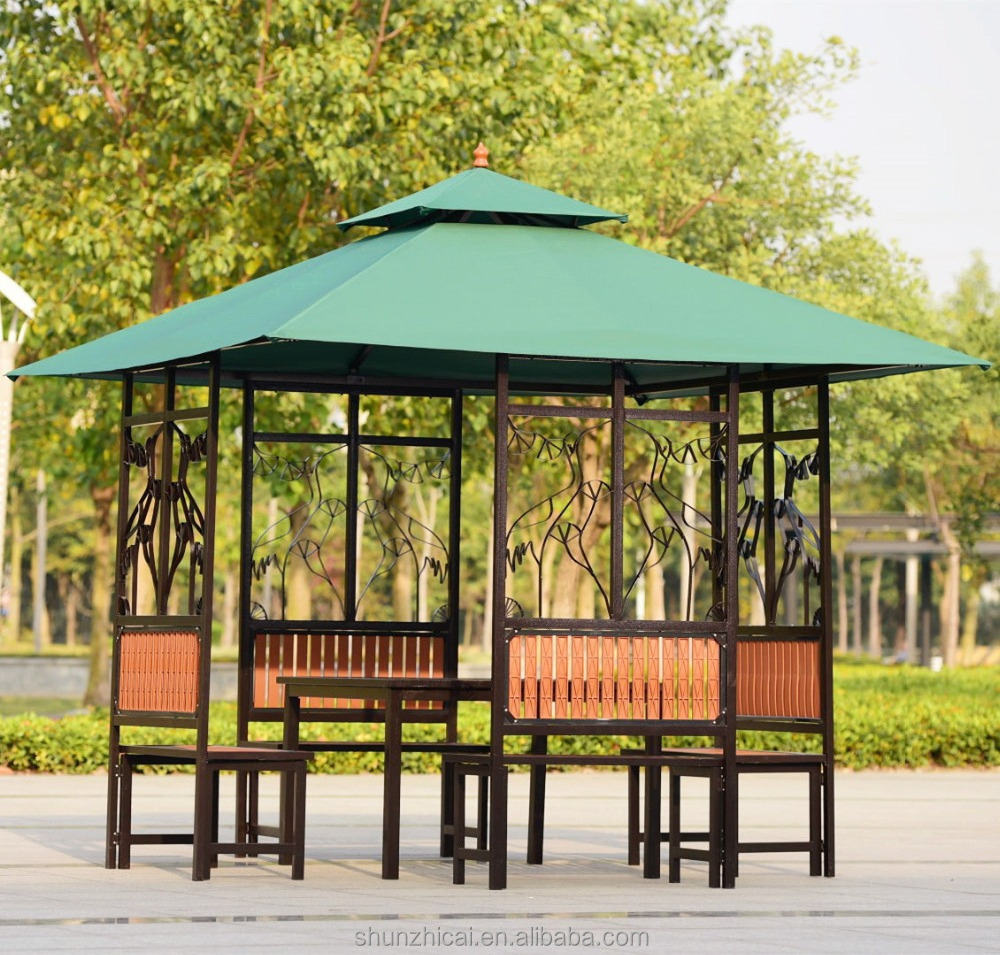 Iron Gazebo Garden Pavilion for Garden Outdoor with Waterproof Curtain