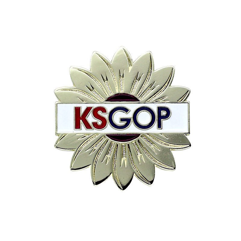 Metal flower with KSGOP letters lapel pin