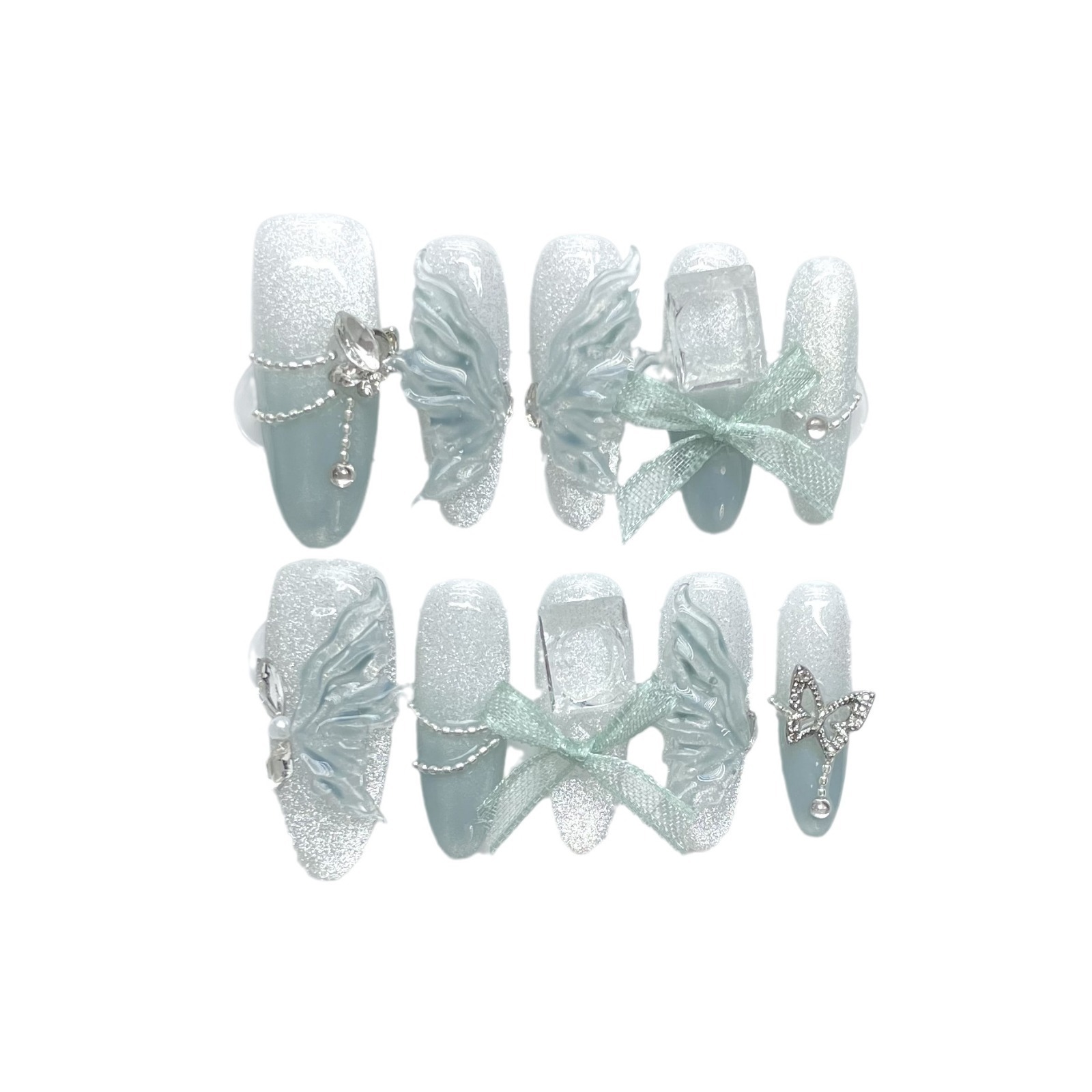 10 Pcs Top Selling  Butterfly Stone Acrylic Wholesale Luxury Press on Nails Customization Packaging Handmade Wear Nail