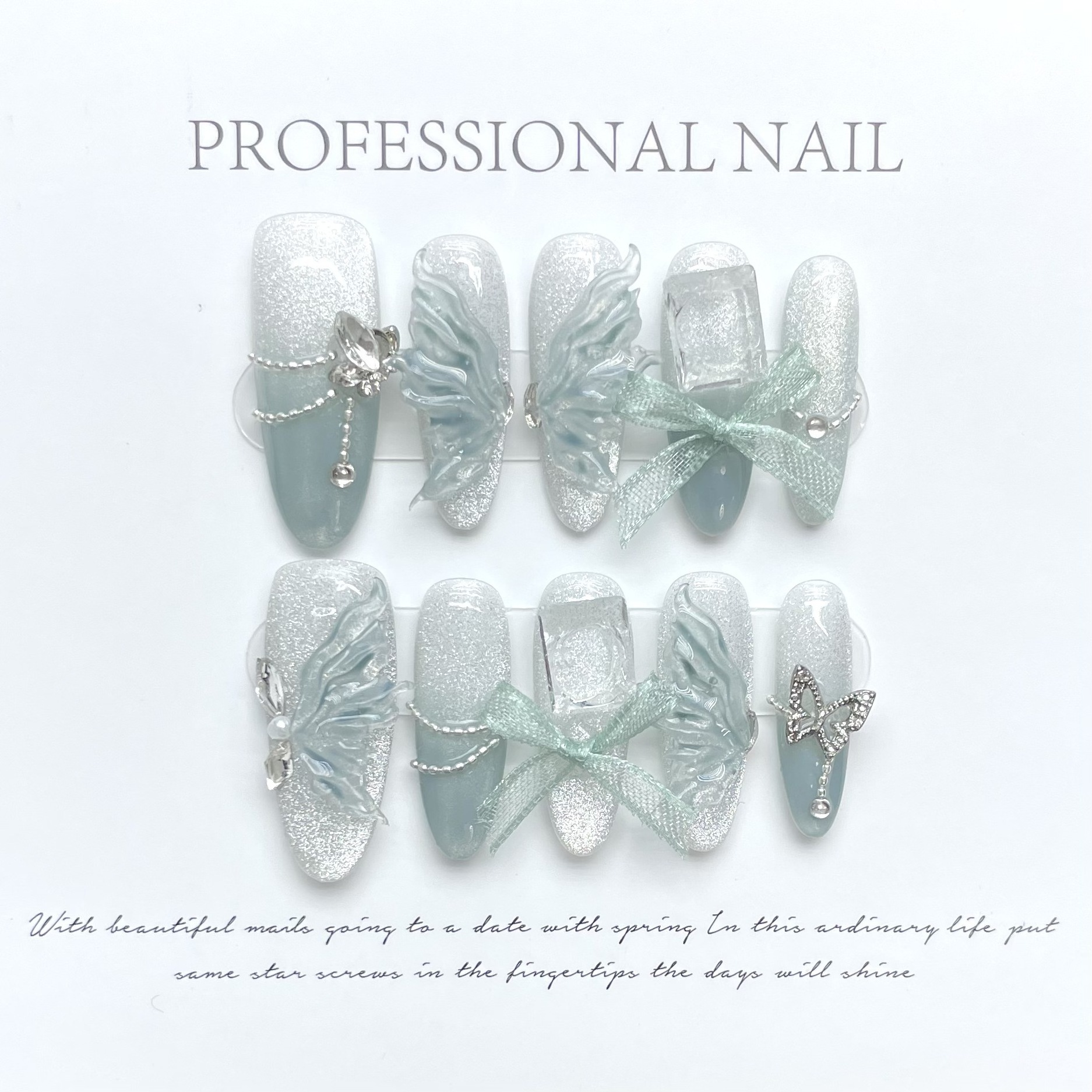 10 Pcs Top Selling  Butterfly Stone Acrylic Wholesale Luxury Press on Nails Customization Packaging Handmade Wear Nail