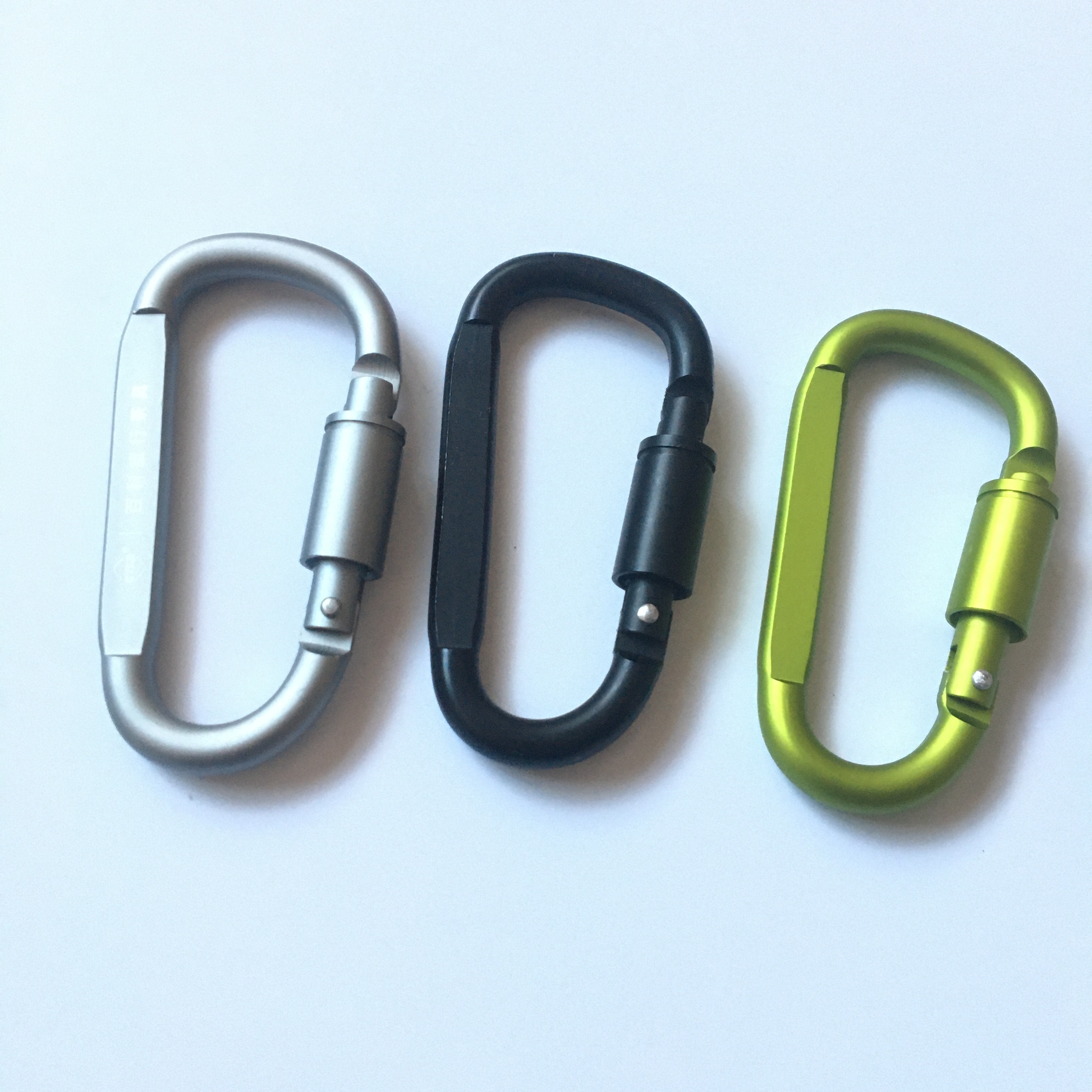 2021 latest design matte color 8cm 3 inch flat D shape aluminum alloy carabiner with screw lock