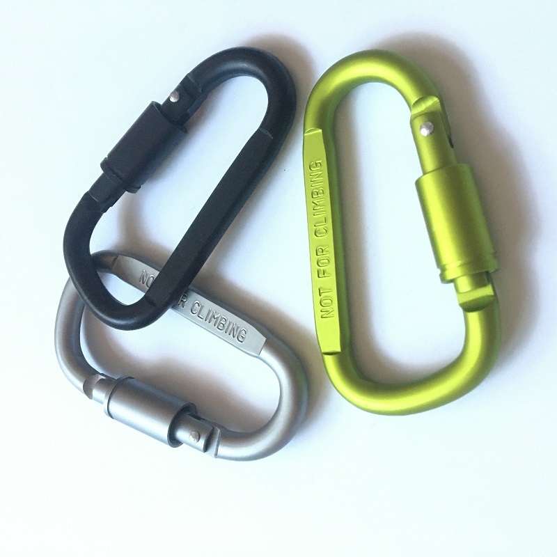 2021 latest design matte color 8cm 3 inch flat D shape aluminum alloy carabiner with screw lock