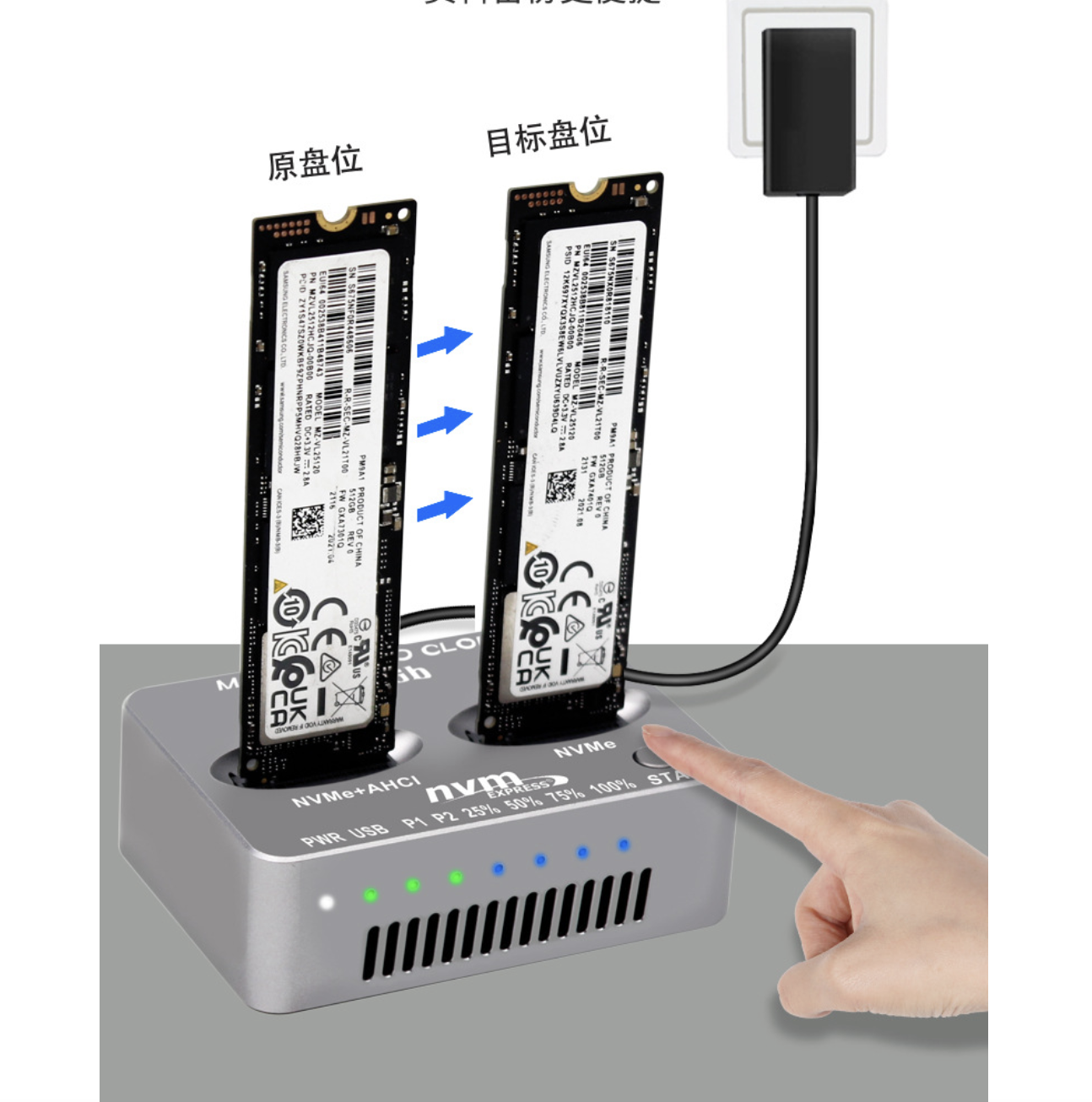 M.2 NVMe AHCI SSD Docking Station,USB3.2 20Gbps double SSD Clone Docking Station Plug and play