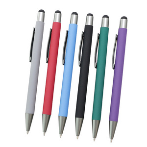 Promotional metal stylus ballpoint pen aluminum pen commercial logo custom rubber stylus