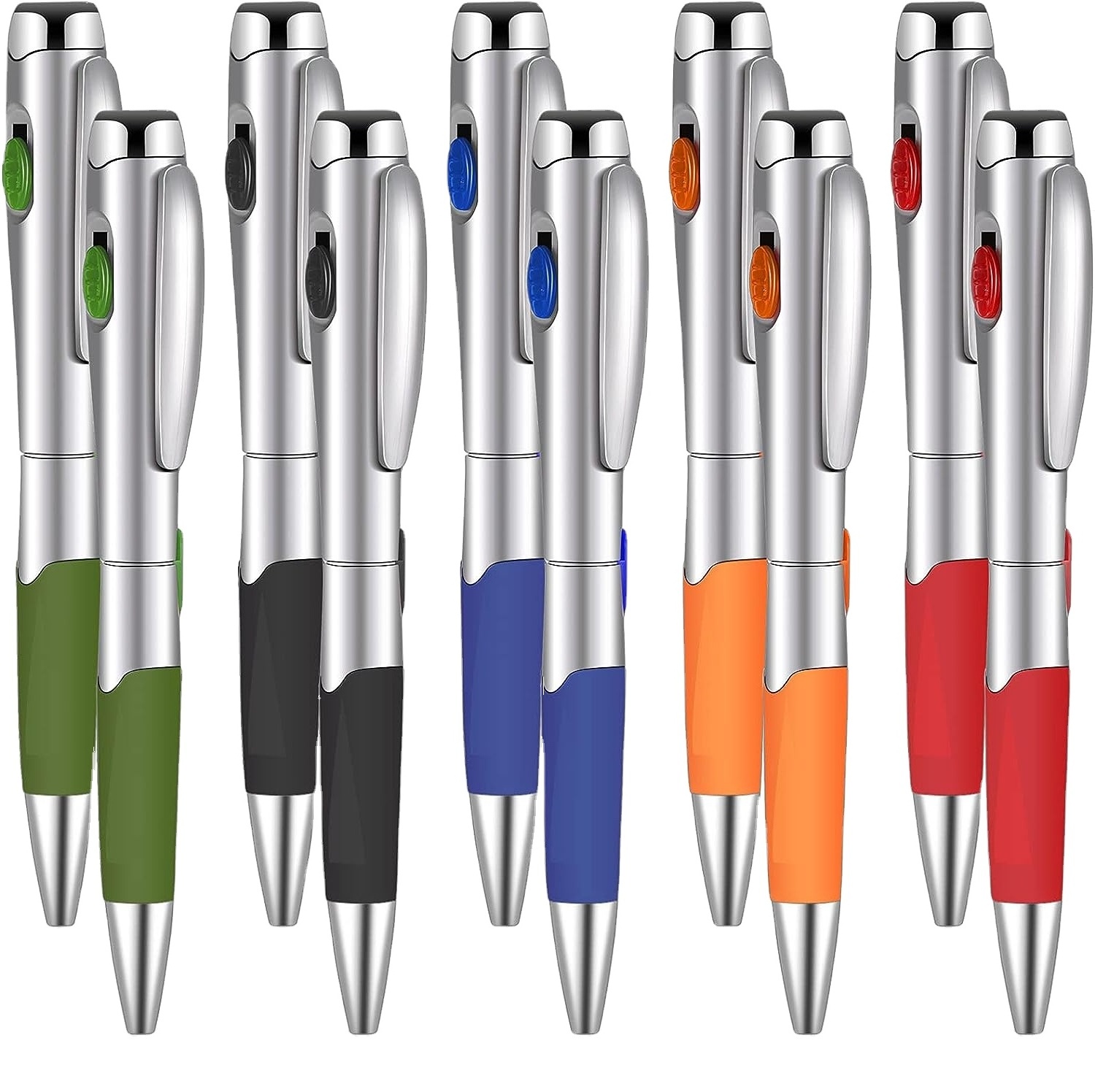 Writing Signature Stationery Black Ink Pens with Flashlight Ball Point Pens Twist Pens for Girls Boys Students