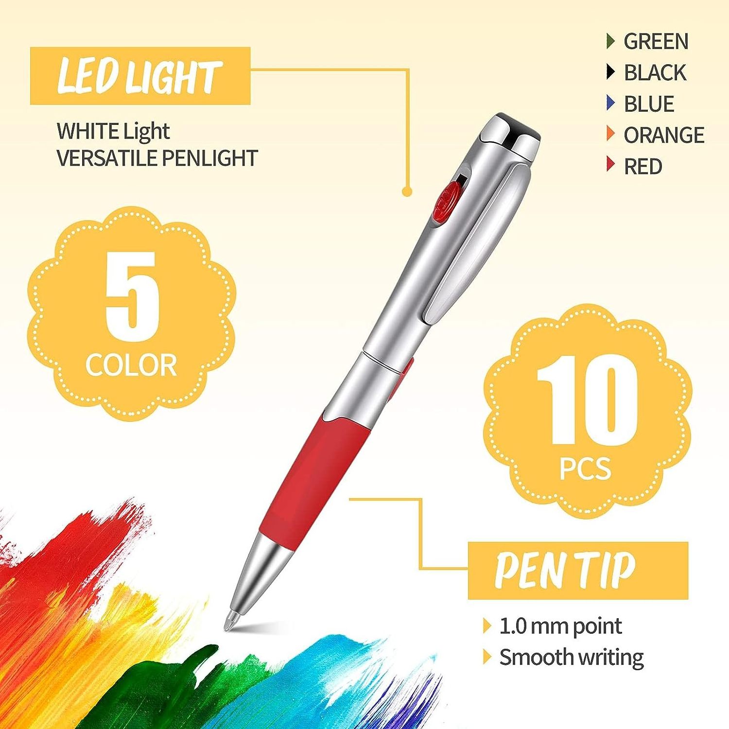 Writing Signature Stationery Black Ink Pens with Flashlight Ball Point Pens Twist Pens for Girls Boys Students