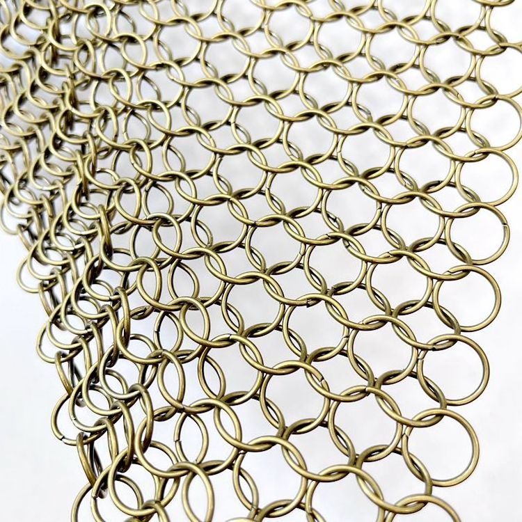 Plain Weave Mesh Wire Chainmail Fabric for Metal Decorative Stainless Steel Ring Mesh Curtain Woven Folded Chain Mail Ring Mesh