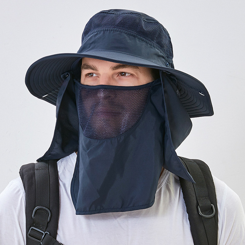 Outdoor string boonie bucket hat men light string fishing bucket hat with face and neck cover