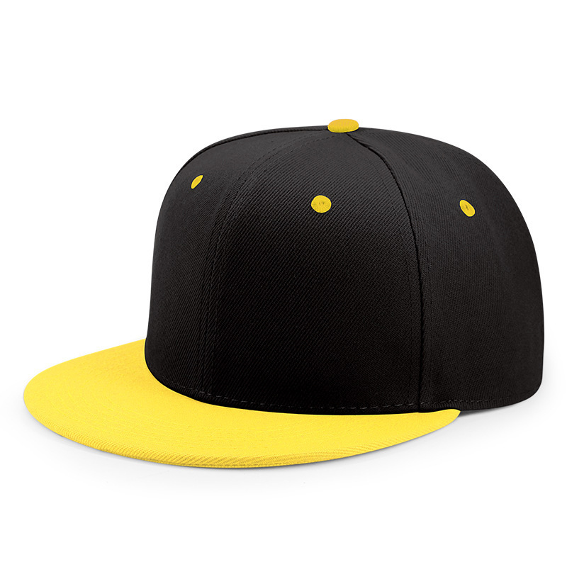 High quality two tone embroidered logo blank yellow black snapback cap outdoor 6 panels sport cap snapback hats