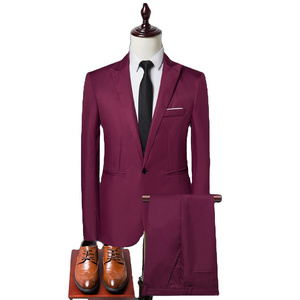 2023 Wholesale Blazer Casual Business Suit Two-piece Korean Suit Slim Red Color Men's Suit Customizable