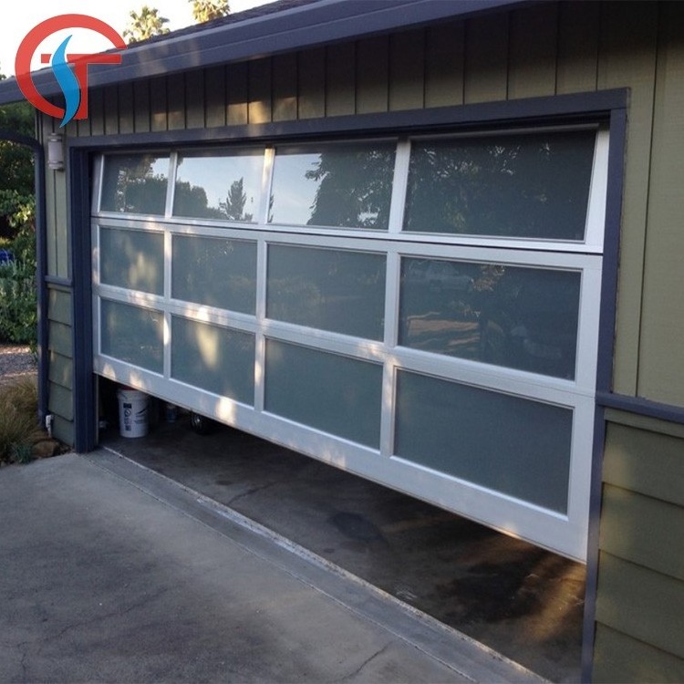 Frosted Plexiglass Overhead Sliding Glass Panel Garage Door with Pedestrian Door