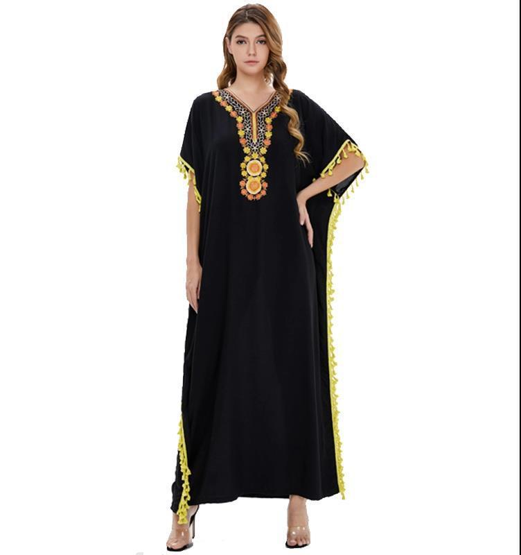 Muslim new popular summer fashion luxury short-sleeved breathable casual loose robe Middle Eastern women's dress one-piece dress