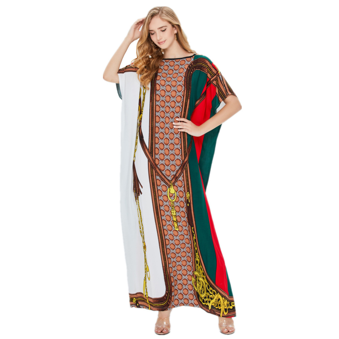 Muslim new popular summer fashion luxury short-sleeved breathable casual loose robe Middle Eastern women's dress one-piece dress