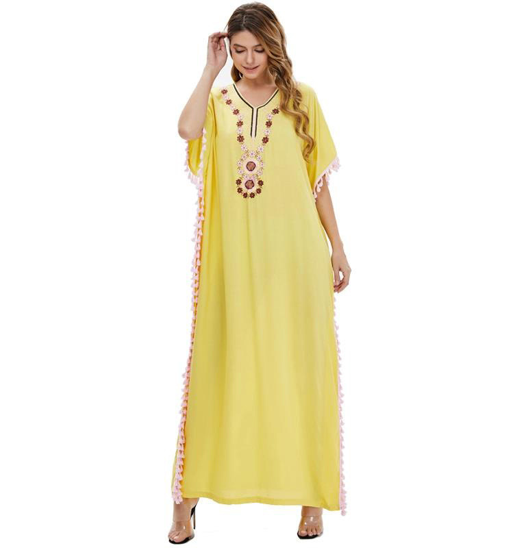 Muslim new popular summer fashion luxury short-sleeved breathable casual loose robe Middle Eastern women's dress one-piece dress