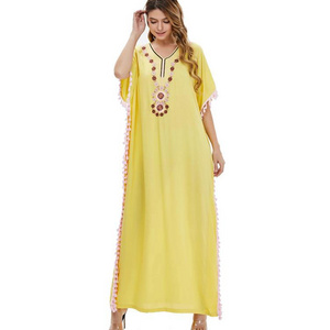 Muslim new popular summer fashion luxury short-sleeved breathable casual loose robe Middle Eastern women's dress one-piece dress