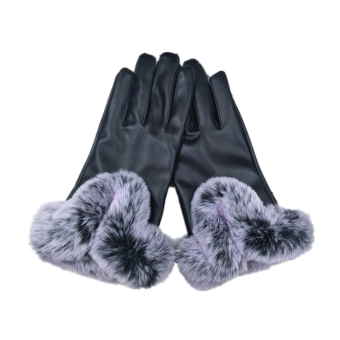 Fashion Ladies PU Leather Gloves Fur Lined Winter Thick Waterproof Long Ladies Leather Gloves