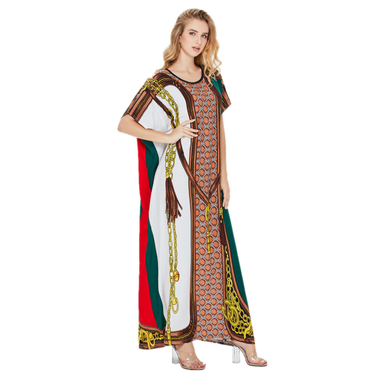 Muslim new popular summer fashion luxury short-sleeved breathable casual loose robe Middle Eastern women's dress one-piece dress