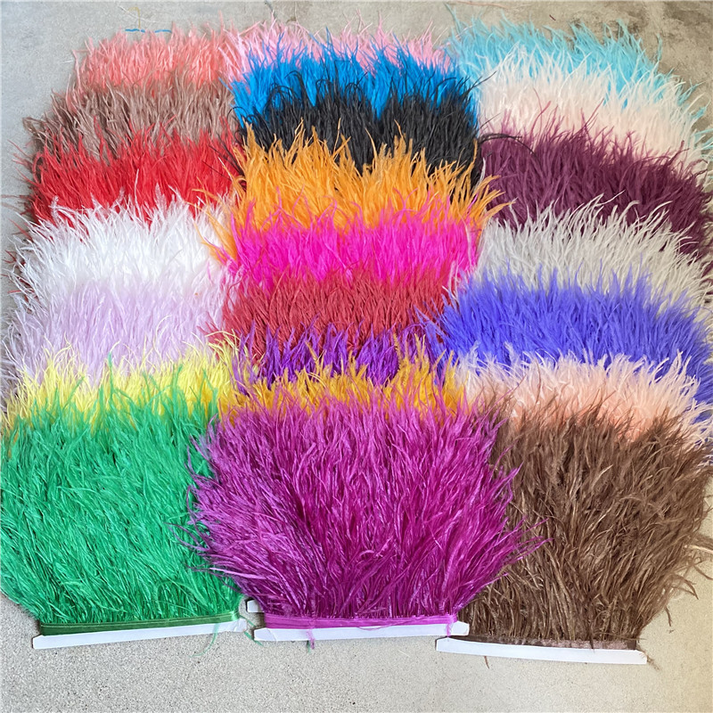 10 Meters Ostrich Feathers on Ribbon 10-15CM Feather Trim Boa Clothes Dress Sewing Costume White Fringe Skirt Decor Accessories