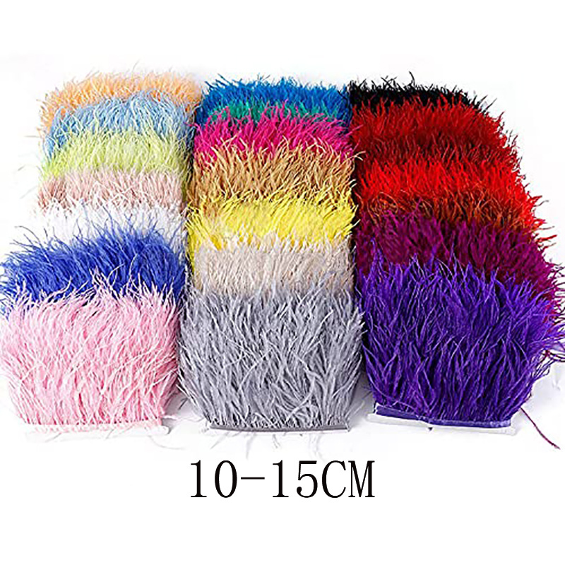 10 Meters Ostrich Feathers on Ribbon 10-15CM Feather Trim Boa Clothes Dress Sewing Costume White Fringe Skirt Decor Accessories