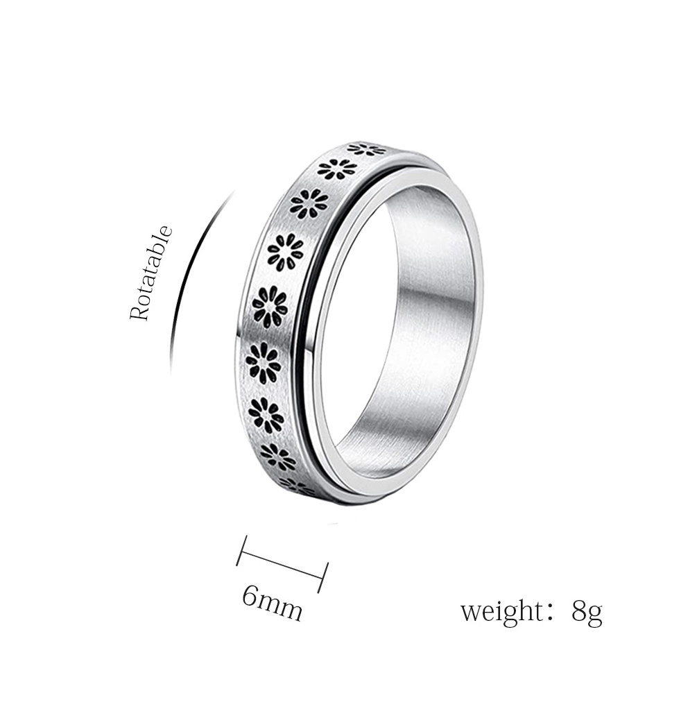 New ring black rose gold drip oil spinner stainless steel pressure reducing sun flower couple ring Finger Rings