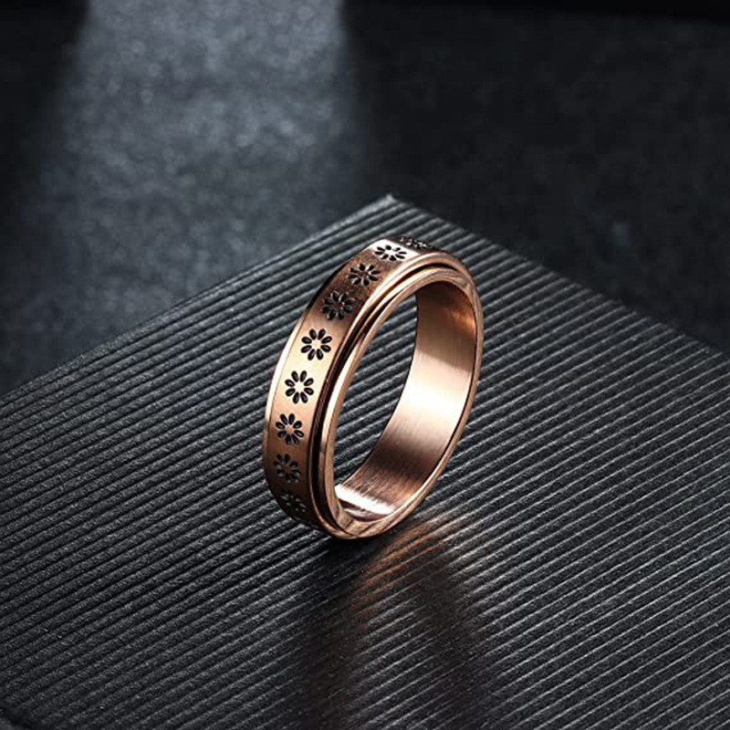 New ring black rose gold drip oil spinner stainless steel pressure reducing sun flower couple ring Finger Rings