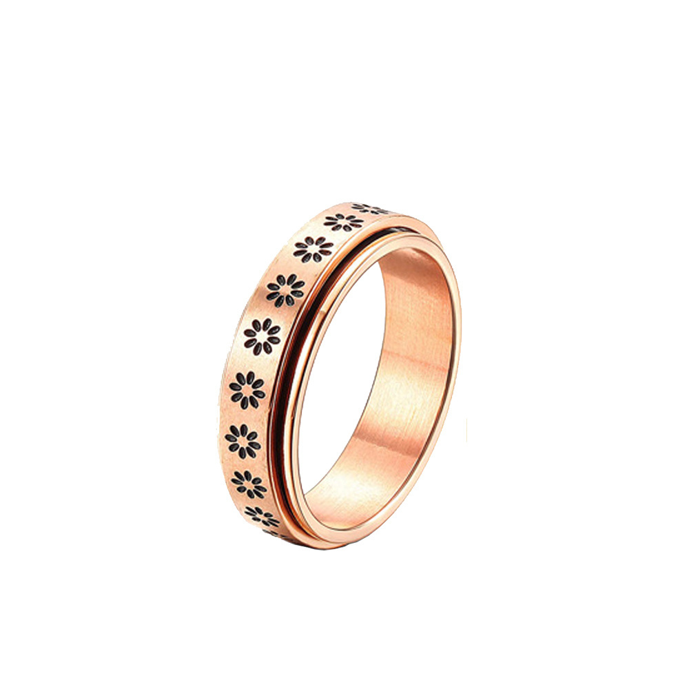 New ring black rose gold drip oil spinner stainless steel pressure reducing sun flower couple ring Finger Rings