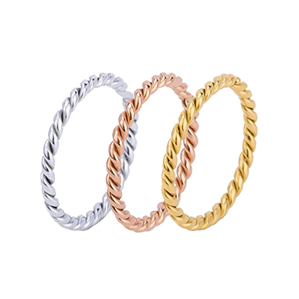 2mm New Creative Silver rose Gold Stainless Steel fried dough twist Stackable Ring Simple Fashion Women's Ring finger rings