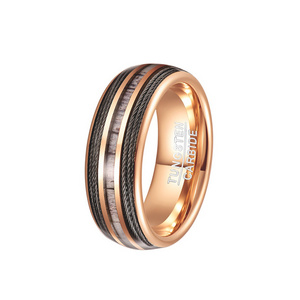 new 8MM luxury Rose gold tungsten steel ring double splicing inlaid with antler steel wire men tungsten steel ring finger rings