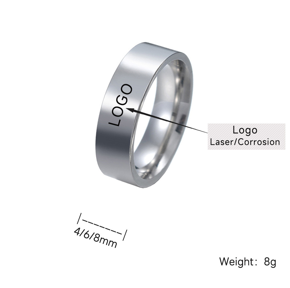 4/6/8MM stainless steel ring silver black gold simple glossy basic stainless steel ring finger Ring 414