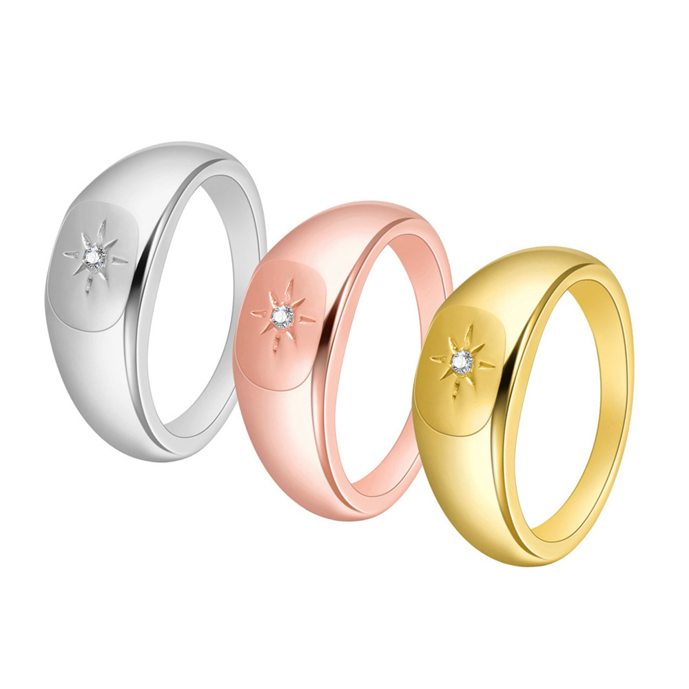 8mm stainless steel ring silver rose gold Octagonal star oval inlaid zircon stainless steel ring finger rings 525