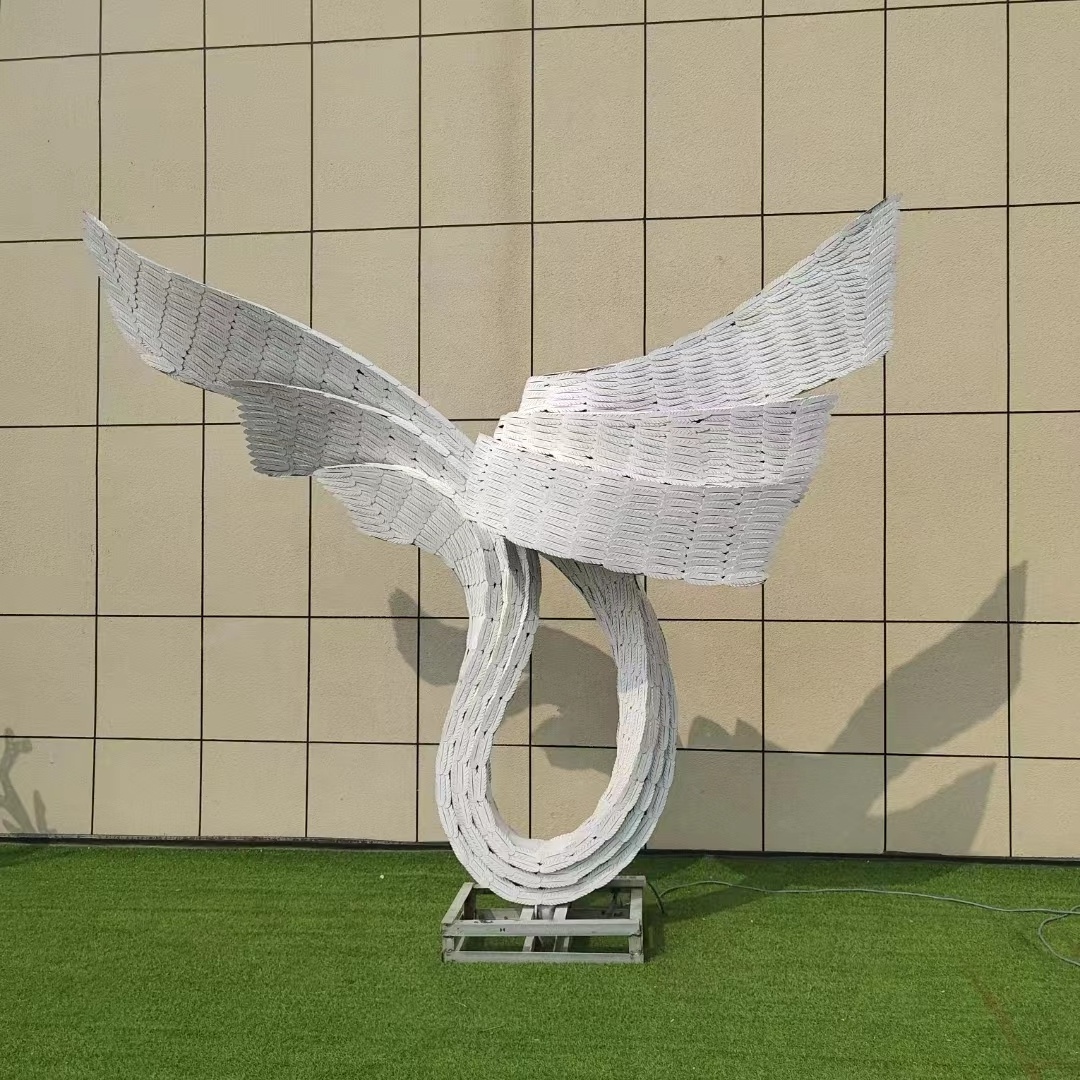 outdoor metal grid swinging kinetic energy metal large animal stainless steel bird sculpture