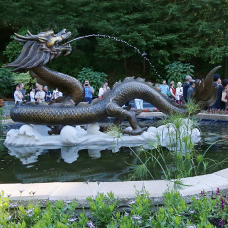 Garden Chinese Water Fountain Western Stylish Bronze Sculpture Fountain White Turtle Dragons Brass Dragon Statue