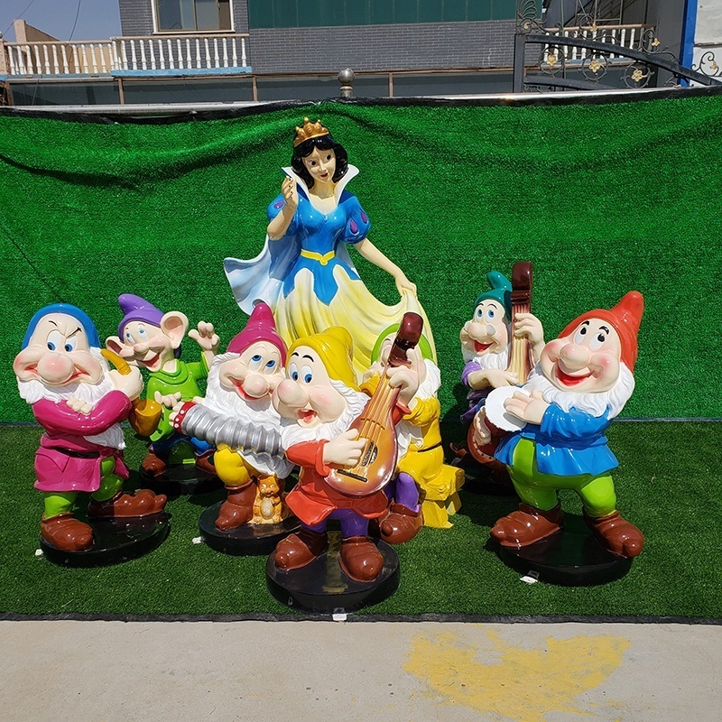 Outdoor Decoration Fiberglass Resin Cartoon Character Princess Snow White And The Seven Dwarfs Garden Statue Garden Gnome Statue