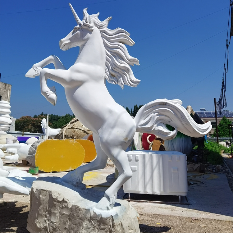 Modern life size fiberglass sculpture resin unicorn garden statue Europe Regional  Animal Unicorn Horse Sculpture