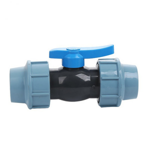 Plastic pp pvc double fitting HDPE PE PP ball valve for water pipe PN16 PP compression fitting