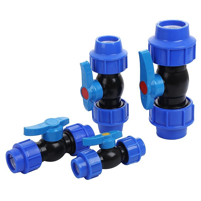 Plastic pp pvc double fitting HDPE PE PP ball valve for water pipe PN16 PP compression fitting