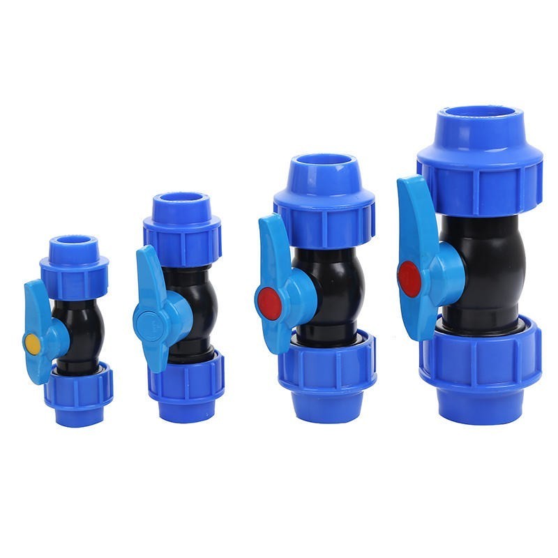 Plastic pp pvc double fitting HDPE PE PP ball valve for water pipe PN16 PP compression fitting