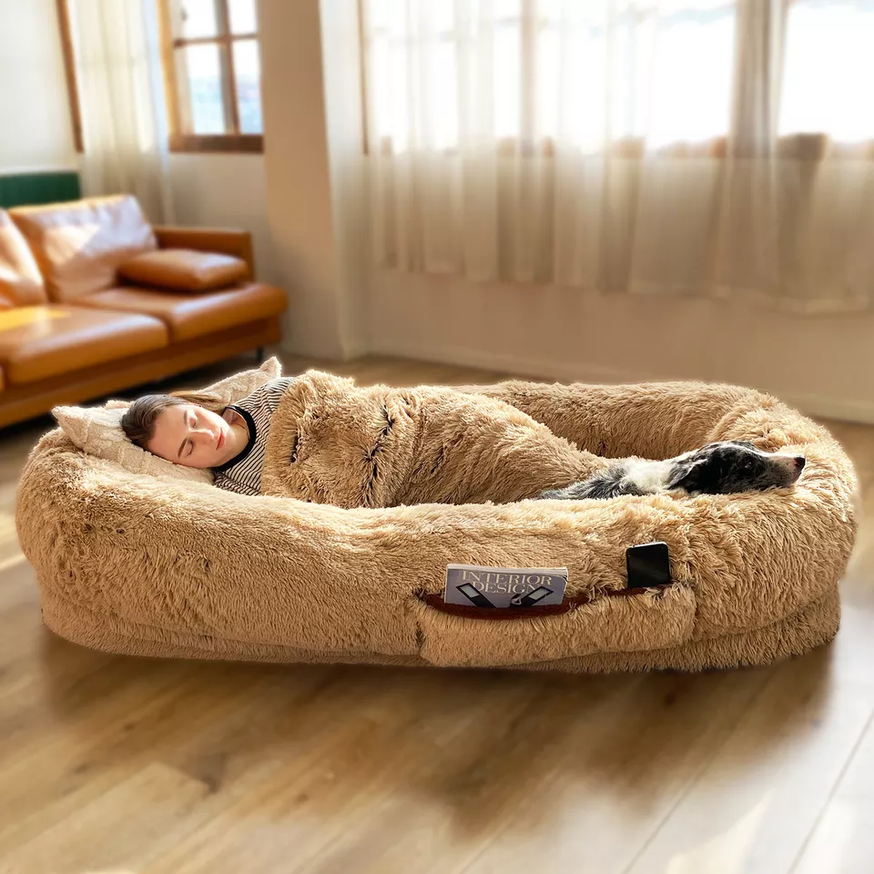 SHURUI wholesale Luxury faux fluffy memory foam Large Dog Bed Human size Human dog bed With Removable Washable Cover