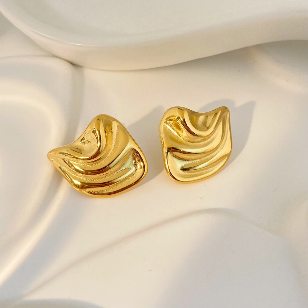 Irregular Water Wave Stud Earrings Gold Plated Jewelry Anti Tarnish Jewelry joyas de acero inoxidable Stainless Steel Earrings