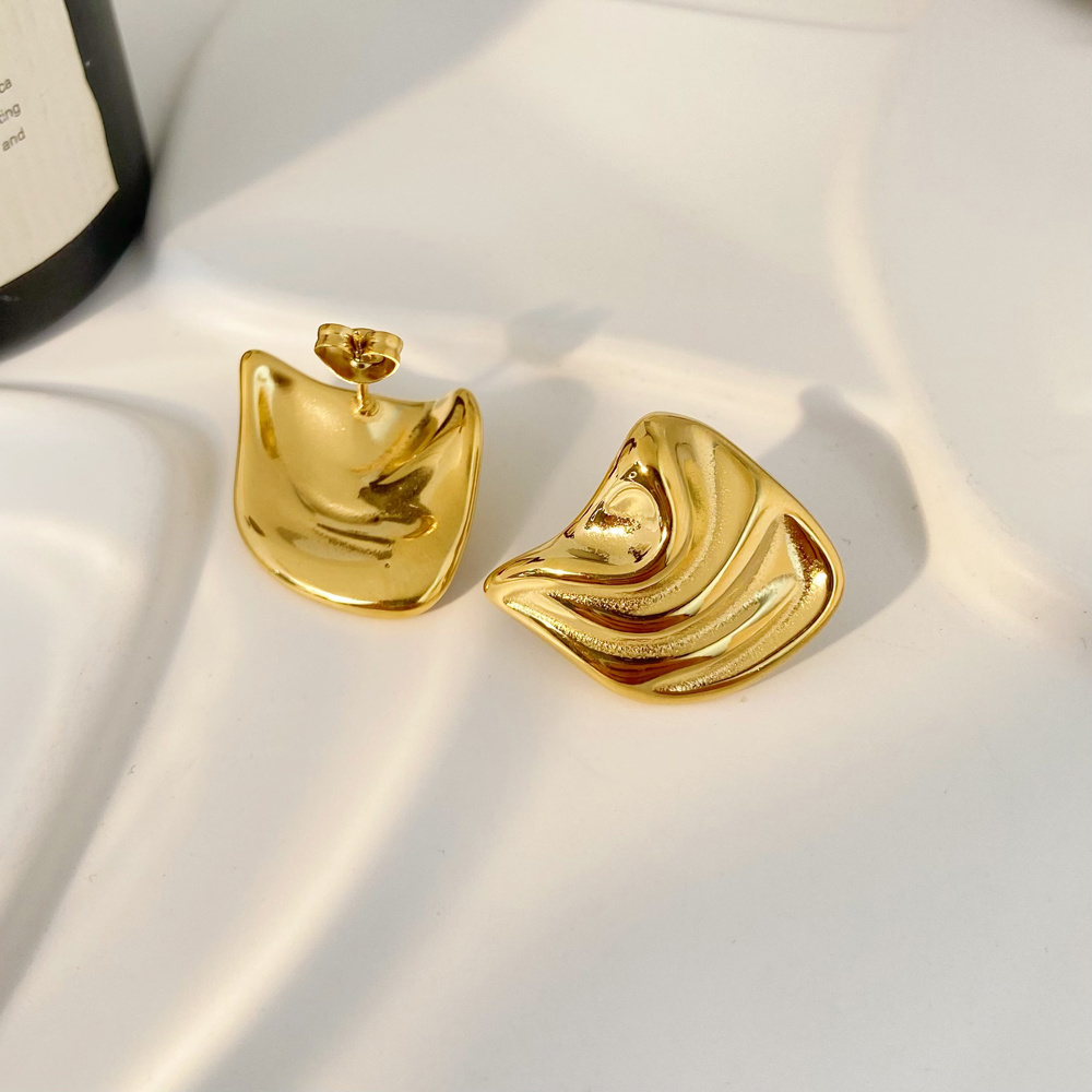 Irregular Water Wave Stud Earrings Gold Plated Jewelry Anti Tarnish Jewelry joyas de acero inoxidable Stainless Steel Earrings