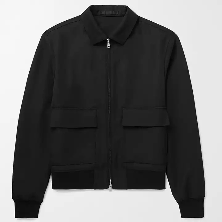 Oem Custom Winter Mans Blank Black Virgin Wool Twill Zipper Blouson Jackets