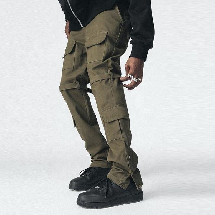 Cargo Pants Streetwear Twill Pants Khaki Track Cargo Pants With Custom Button Detailing For Men