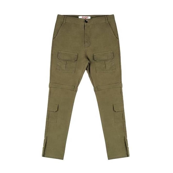 Cargo Pants Streetwear Twill Pants Khaki Track Cargo Pants With Custom Button Detailing For Men