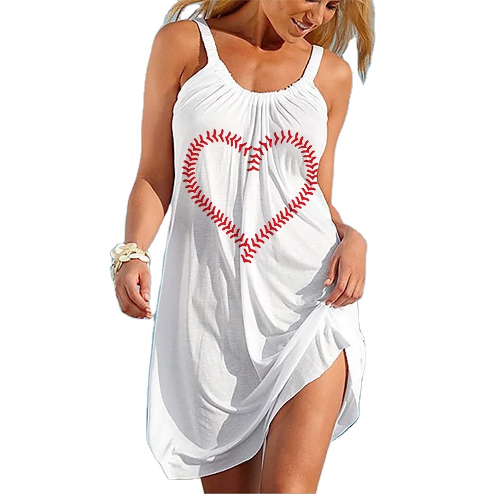 2023 high-quality women's summer casual baseball printed camisole dress