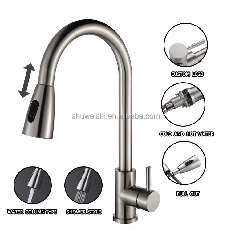 XOLOO Single Handle Stainless Steel Pull Out 360 Rotation Kitchen Faucet With Pull Down Sprayer