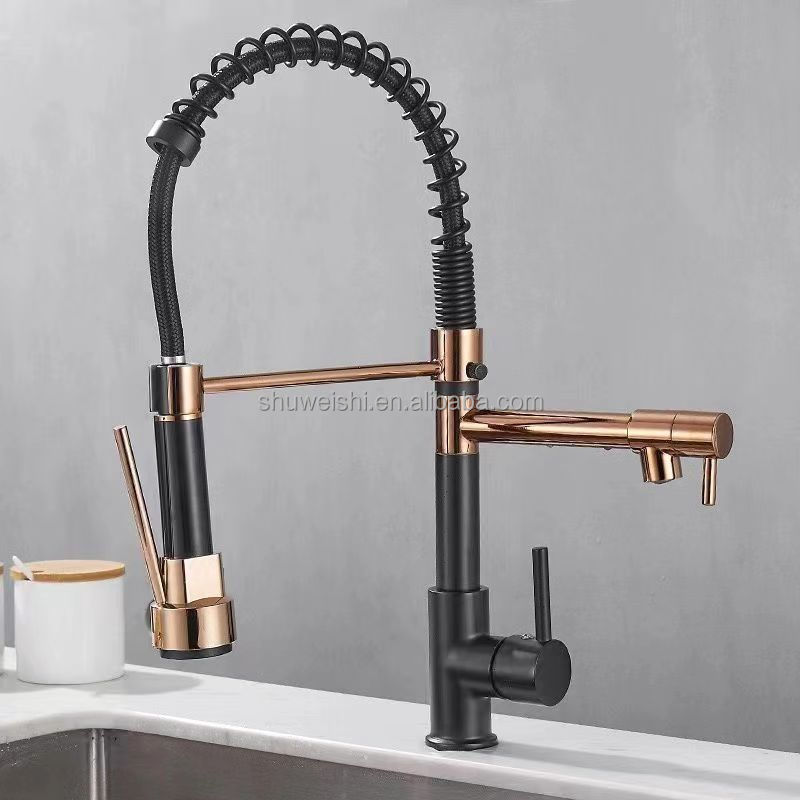 XOLOO Pull Out Luxury Gray  Rotatable Stretch Brushed Brass Home Kitchen  Sink Faucet With Sprayer