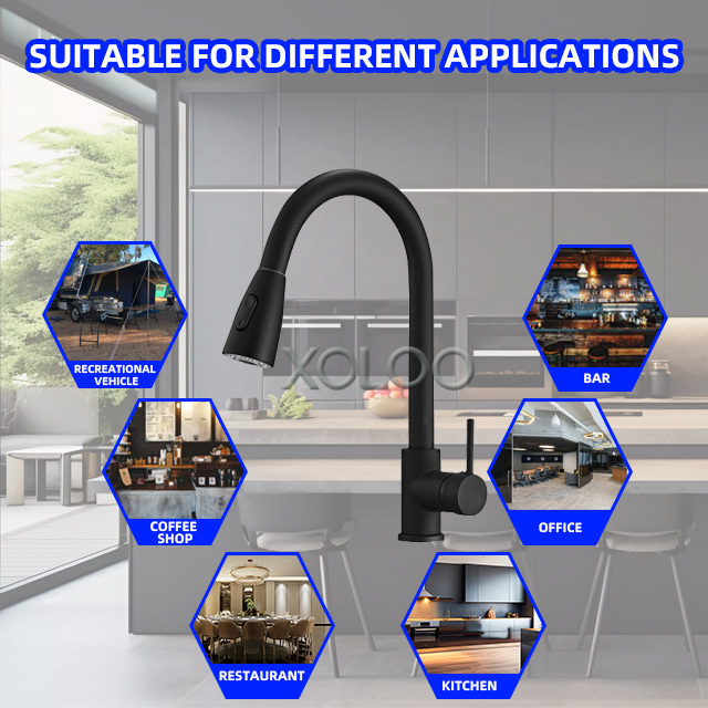 XOLOO Single Handle Stainless Steel Pull Out 360 Rotation Kitchen Faucet With Pull Down Sprayer