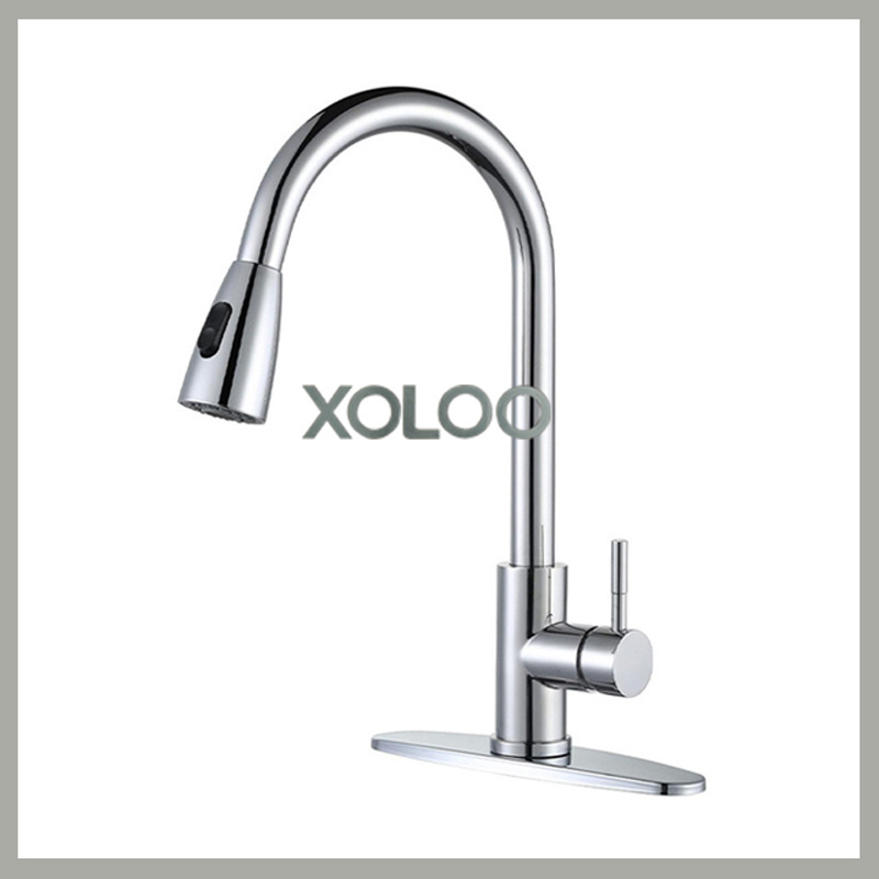 XOLOO Single Handle Stainless Steel Pull Out 360 Rotation Kitchen Faucet With Pull Down Sprayer